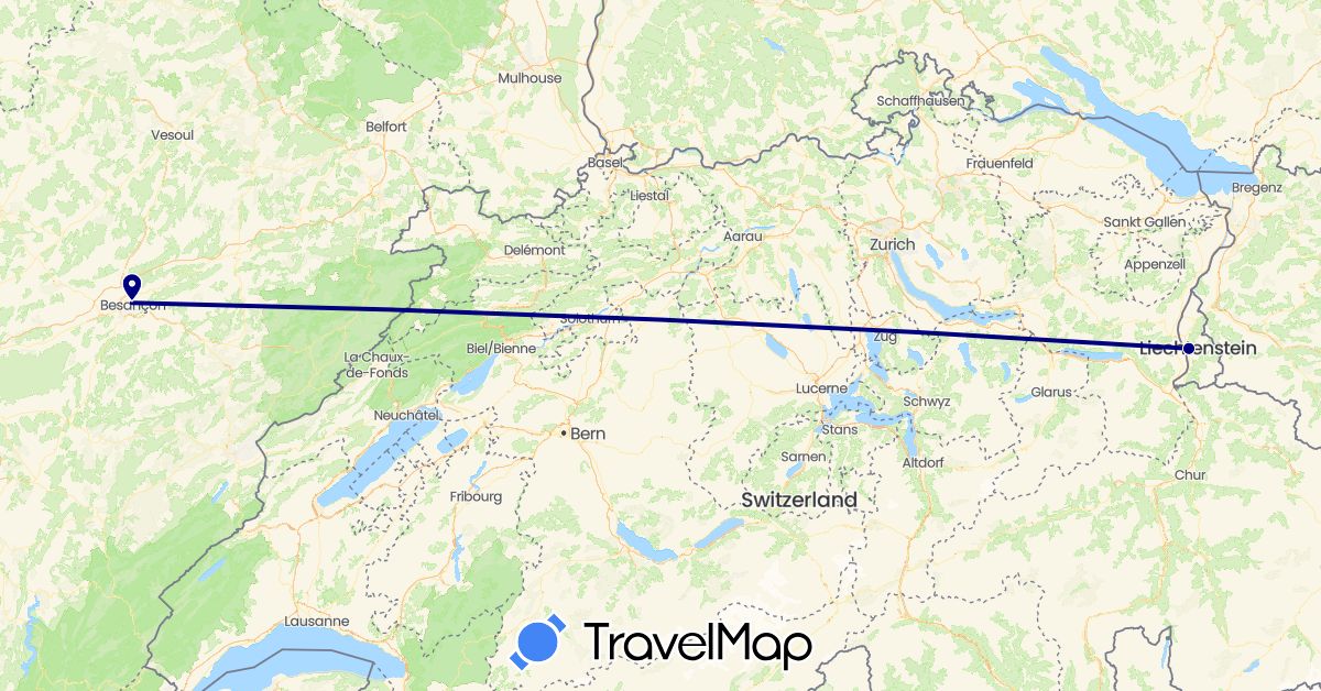 TravelMap itinerary: driving in France, Liechtenstein (Europe)